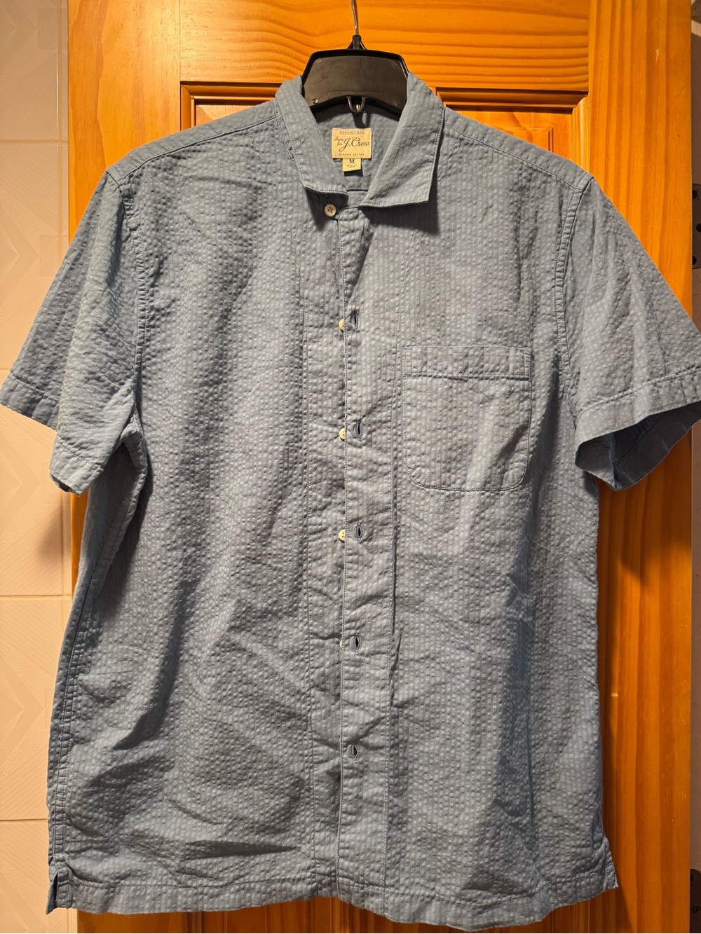 J. Crew - Men’s Light Blue Textured Short-Sleeve Button-Down Shirt - MEDIUM